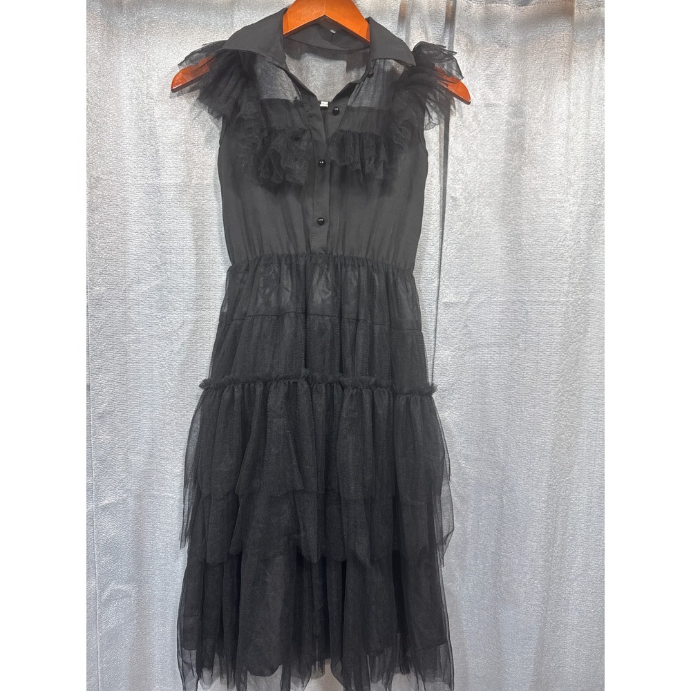 Kids Black Gothic Tiered Tulle Ruffle Dress (Size 10) Wednesday‎ Addams Style